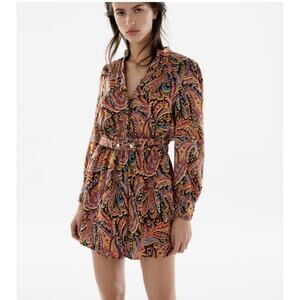 Zara Multicolor Paisley Satin Dress Size Large